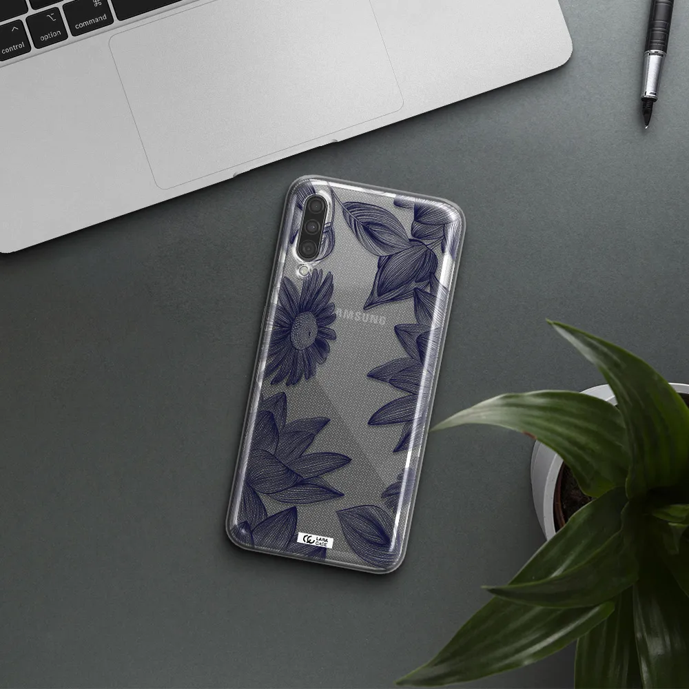 Blue Line Flower Samsung A30S Clear TPU Case