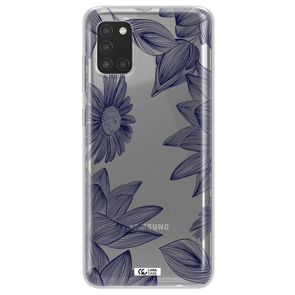Blue Line Flower Samsung A31 Clear TPU Case
