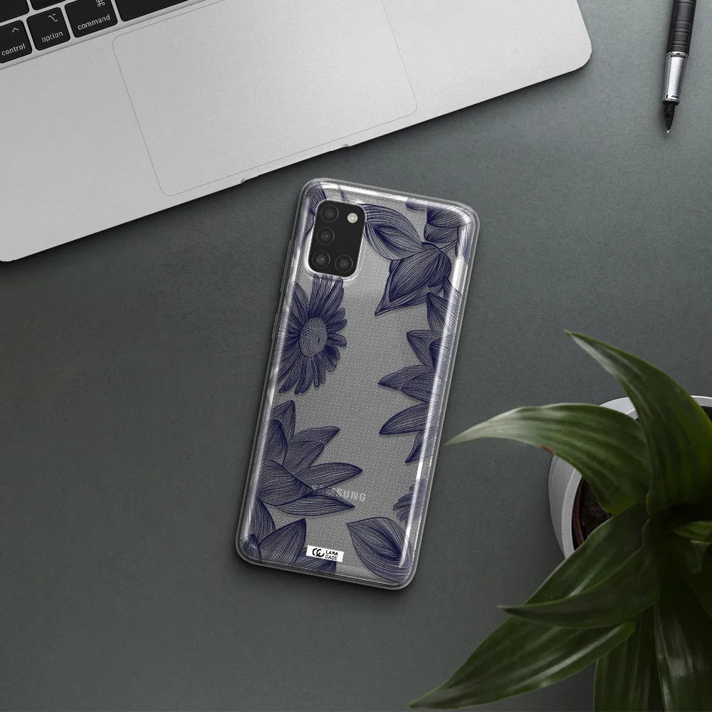 Blue Line Flower Samsung A31 Clear TPU Case