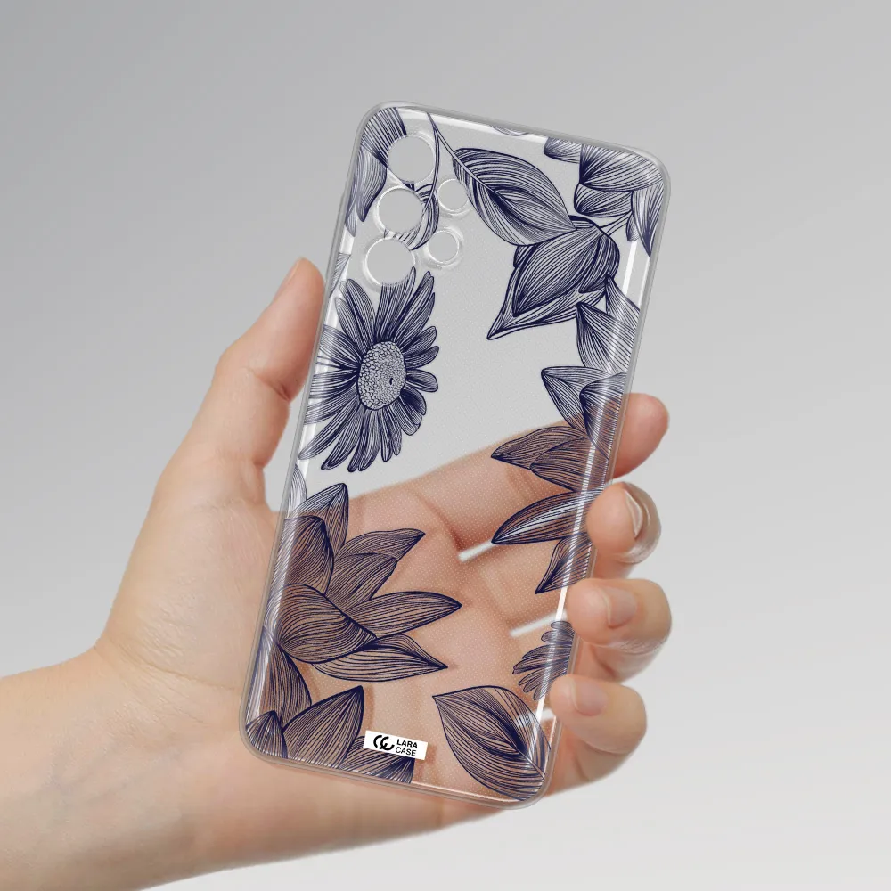 Blue Line Flower Samsung A32 4G Clear Tpu Case