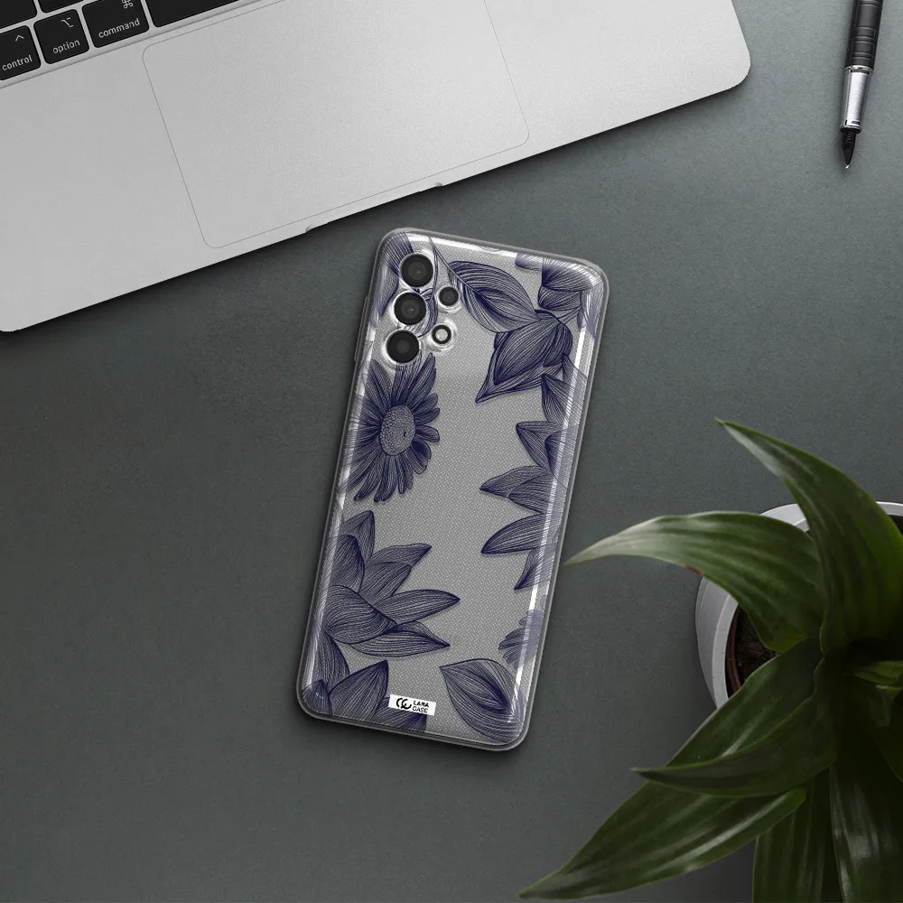 Blue Line Flower Samsung A32 4G Clear Tpu Case