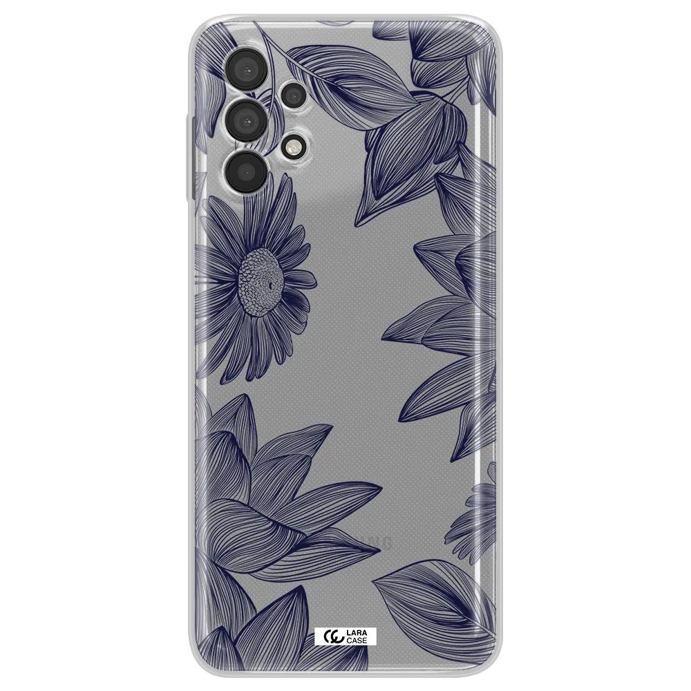 Blue Line Flower Samsung A32 Clear TPU Case