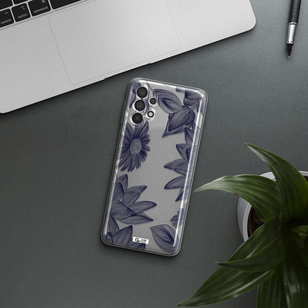 Blue Line Flower Samsung A32 Clear TPU Case