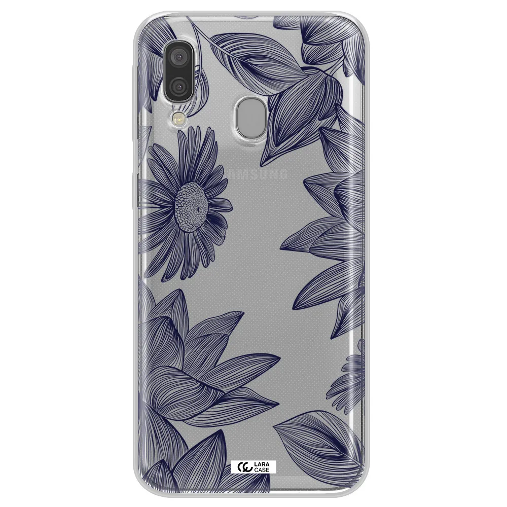 Blue Line Flower Samsung A40 Clear TPU Case