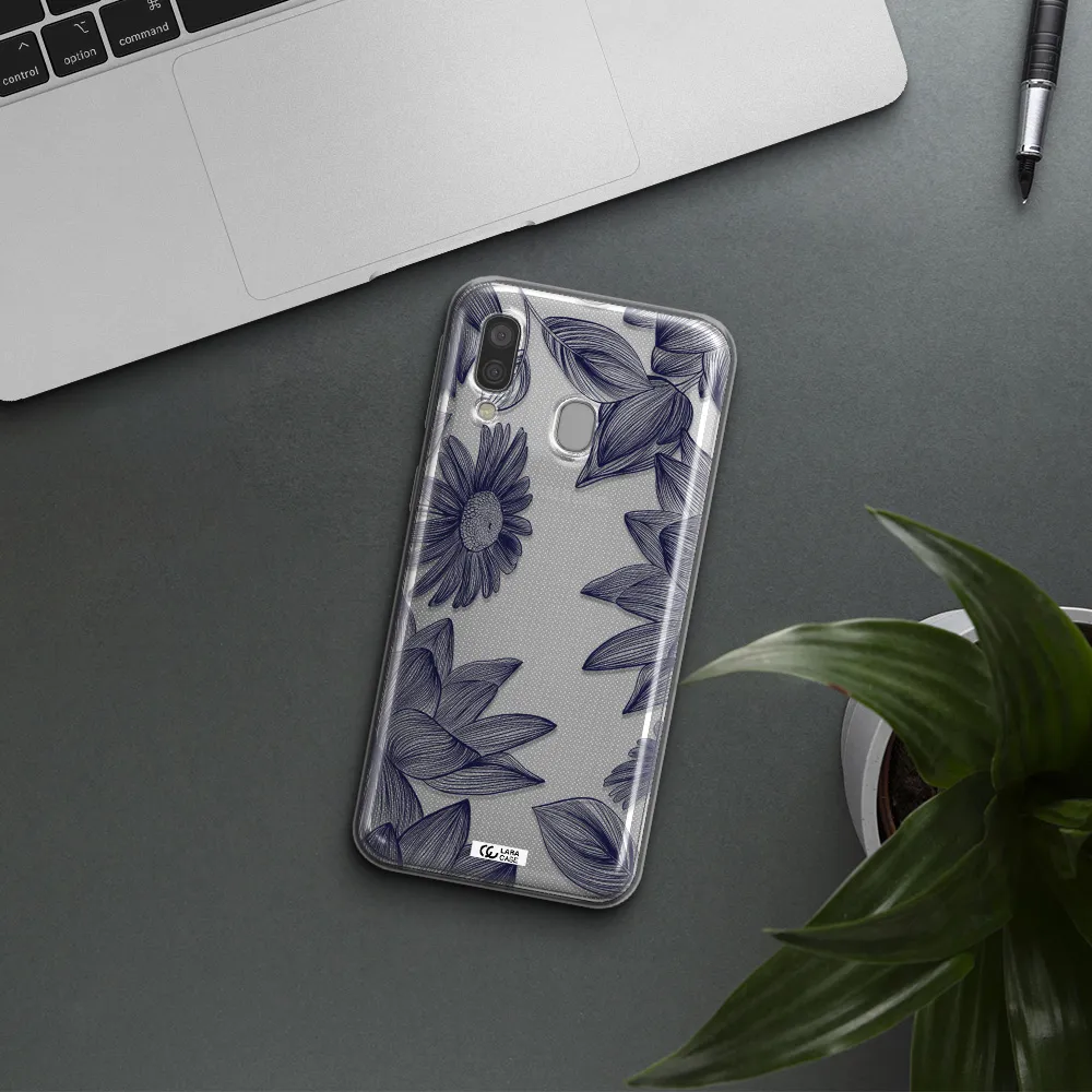 Blue Line Flower Samsung A40 Clear TPU Case