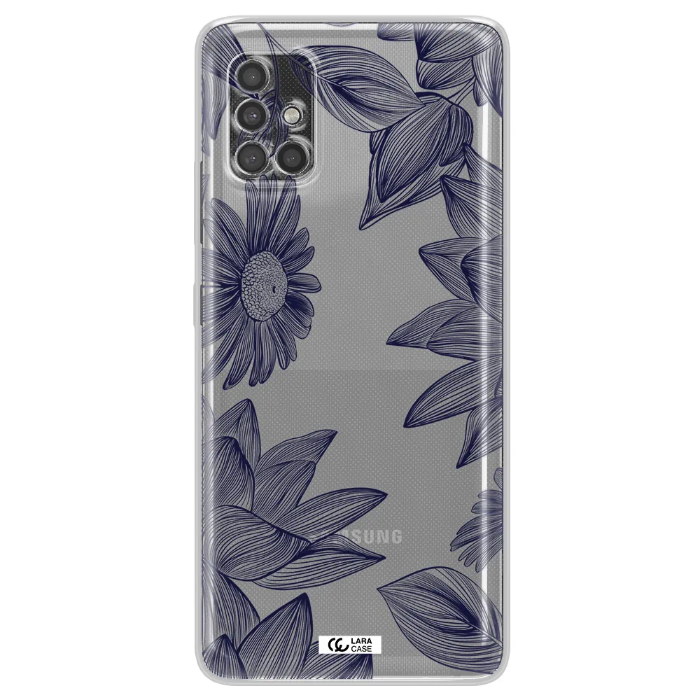 Blue Line Flower Samsung A40S Clear Tpu Case
