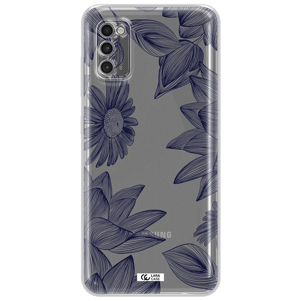 Blue Line Flower Samsung A41 Clear Tpu Case