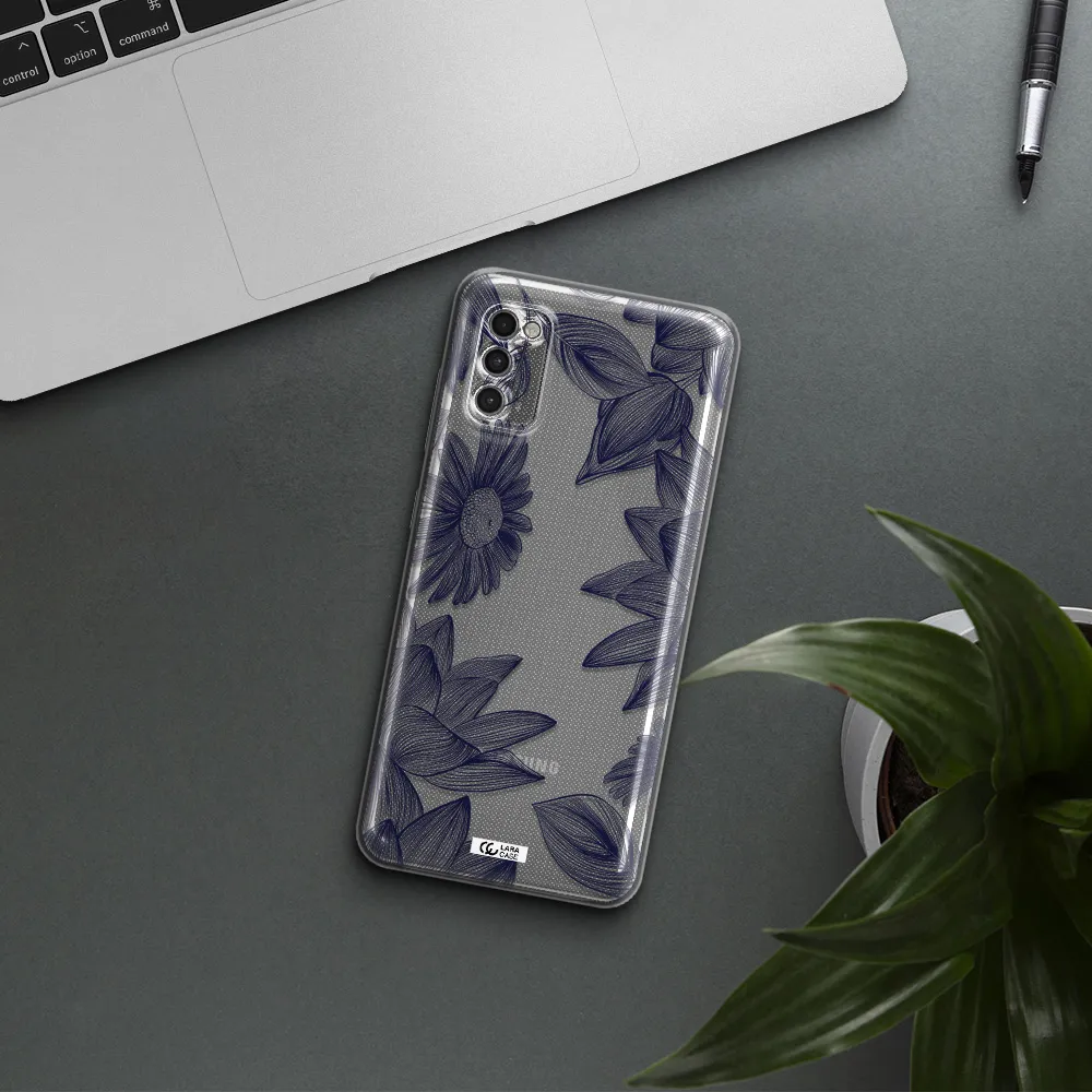 Blue Line Flower Samsung A41 Clear Tpu Case