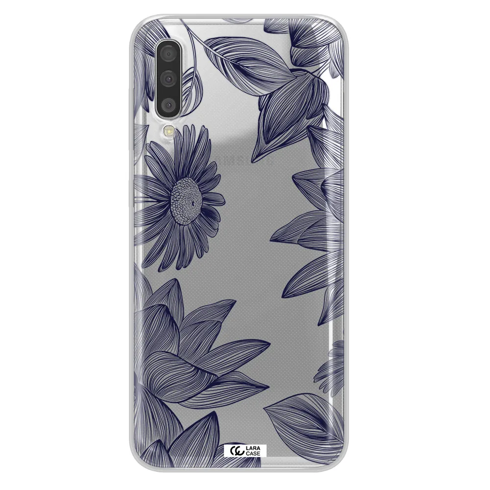 Blue Line Flower Samsung A50S Clear Tpu Case