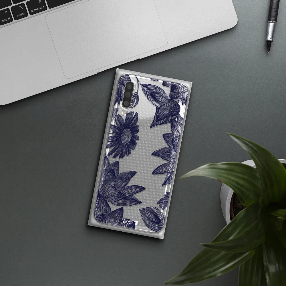 Blue Line Flower Samsung A50S Clear Tpu Case