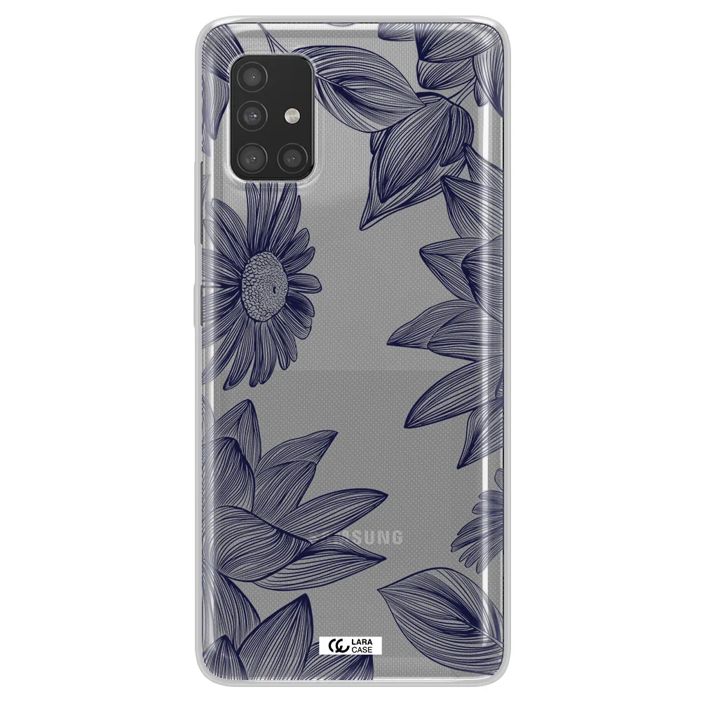 Blue Line Flower Samsung A51 Clear TPU Case