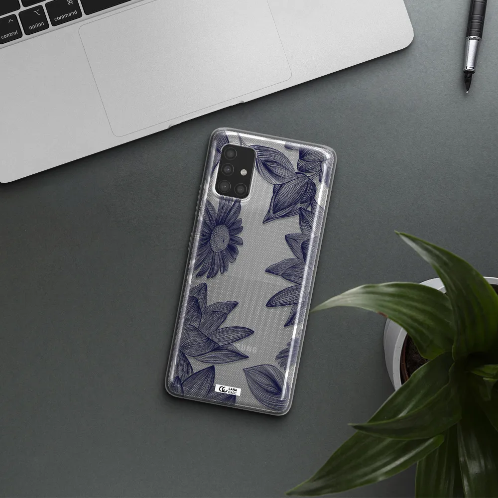 Blue Line Flower Samsung A51 Clear TPU Case