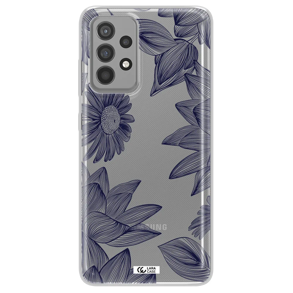 Blue Line Flower Samsung A52 Clear TPU Case