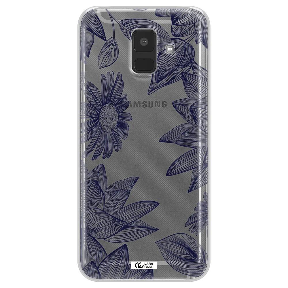 Blue Line Flower Samsung A6 Clear TPU Case