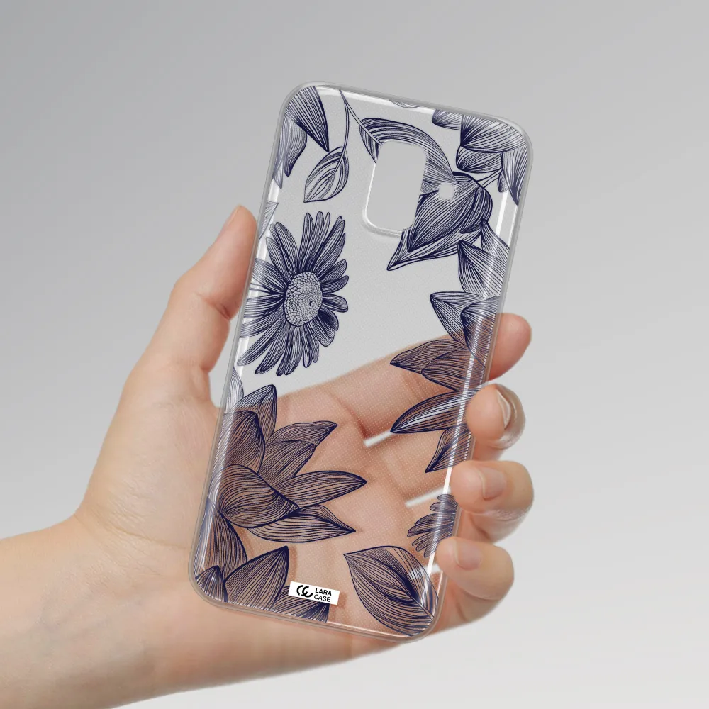 Blue Line Flower Samsung A6 Clear TPU Case