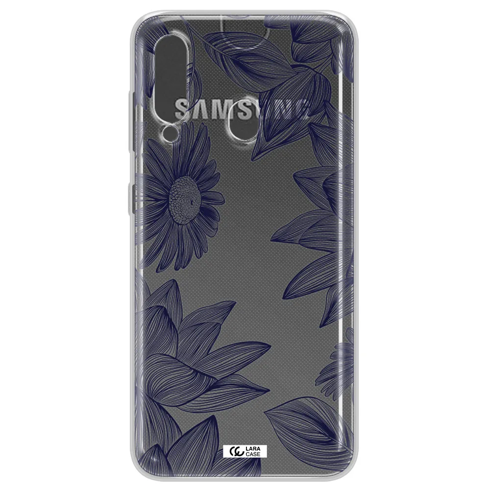 Blue Line Flower Samsung A60 Clear TPU Case