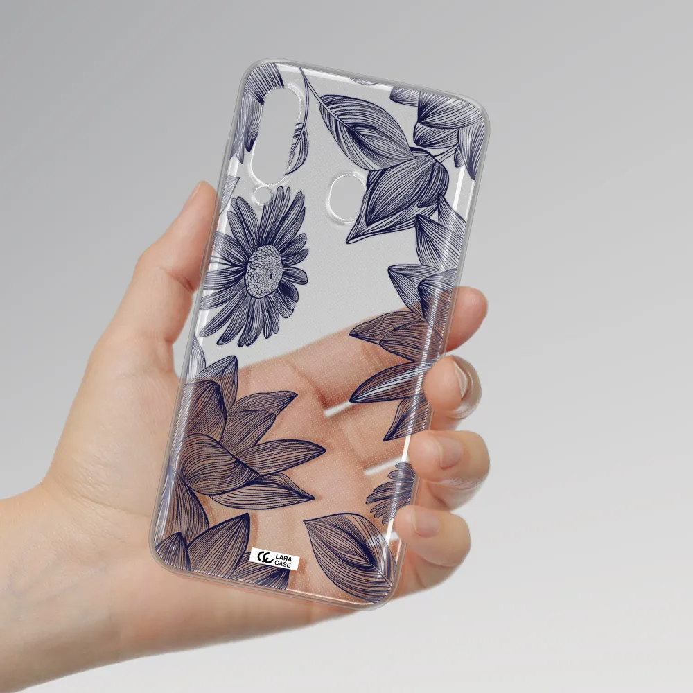 Blue Line Flower Samsung A60 Clear TPU Case