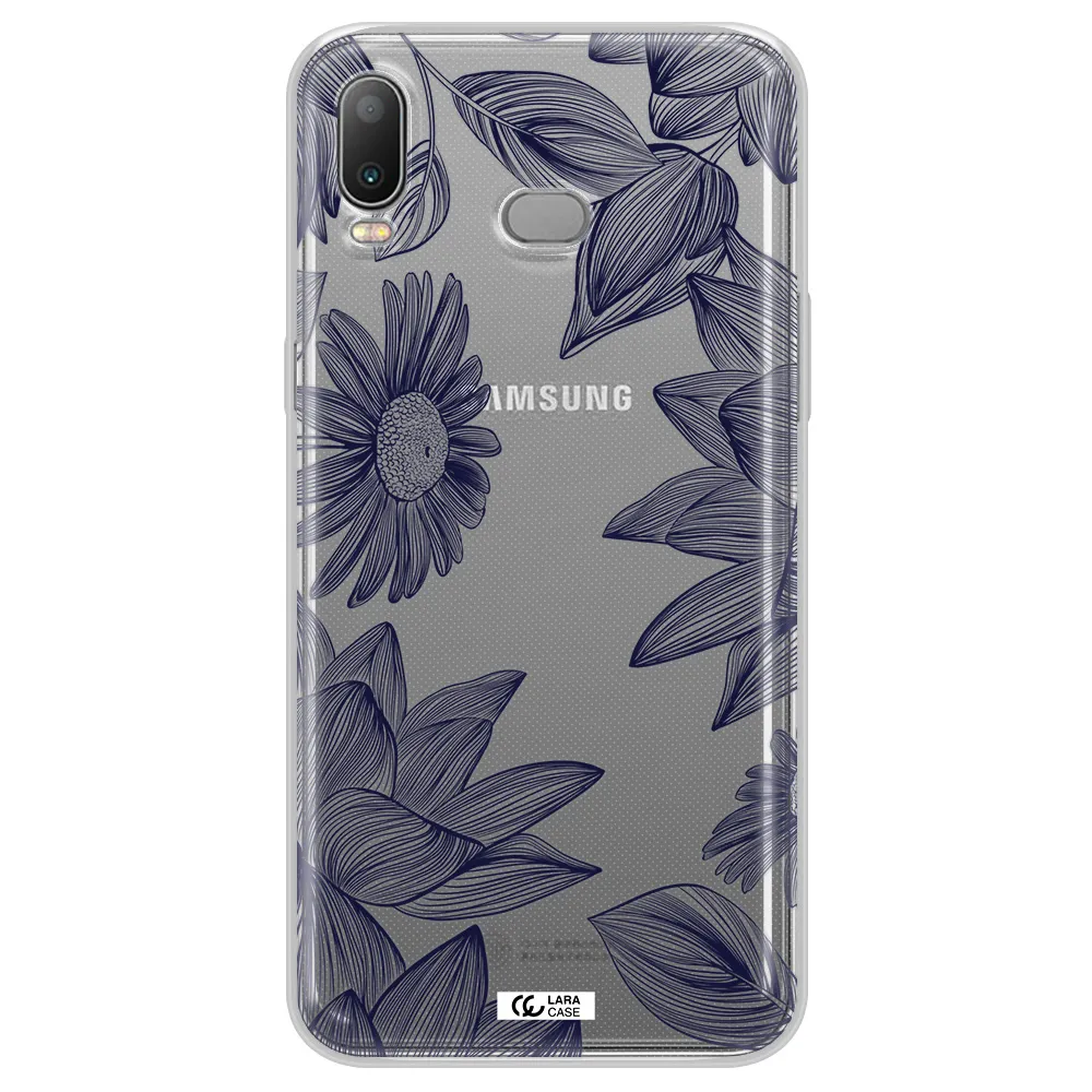 Blue Line Flower Samsung A6S Clear TPU Case
