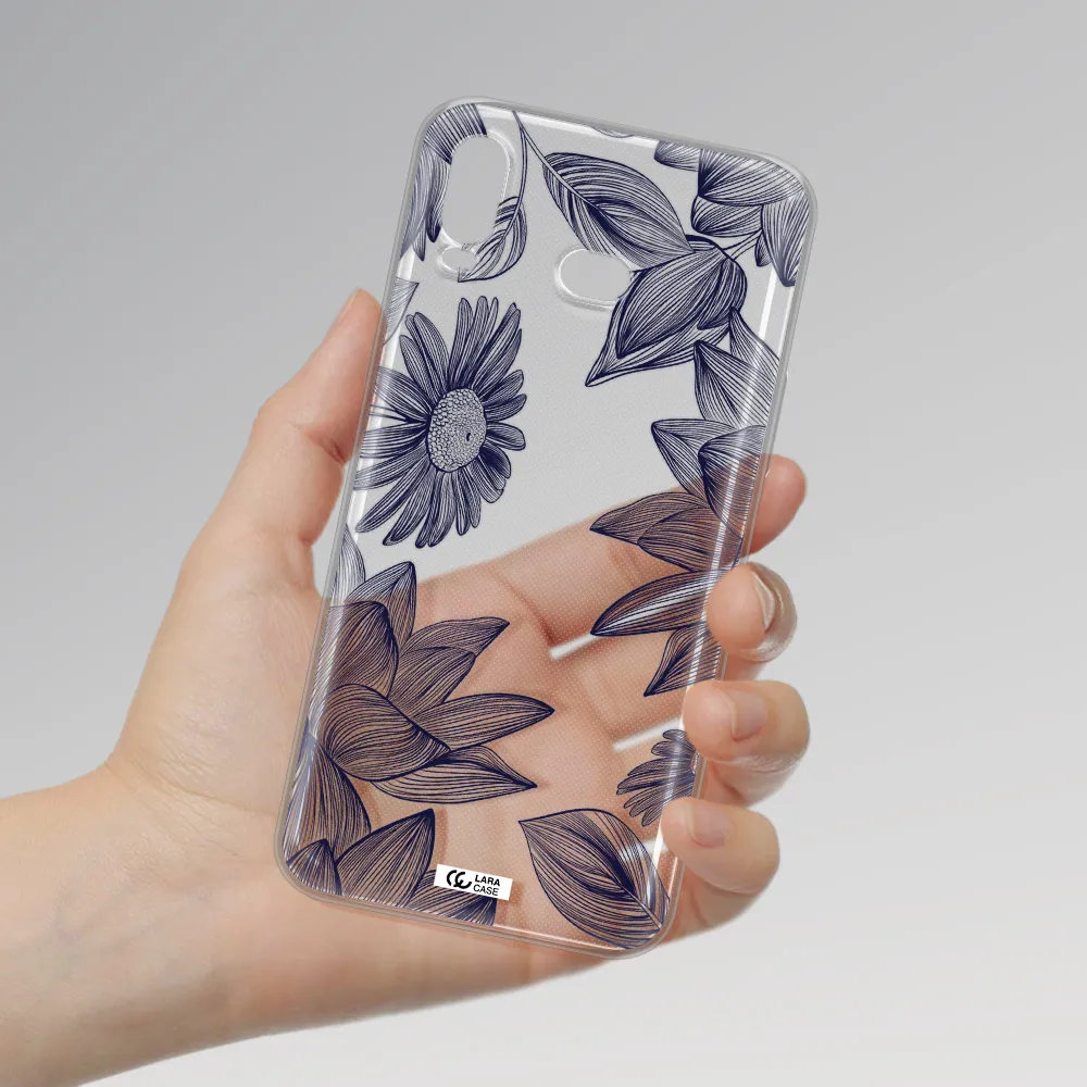 Blue Line Flower Samsung A6S Clear TPU Case