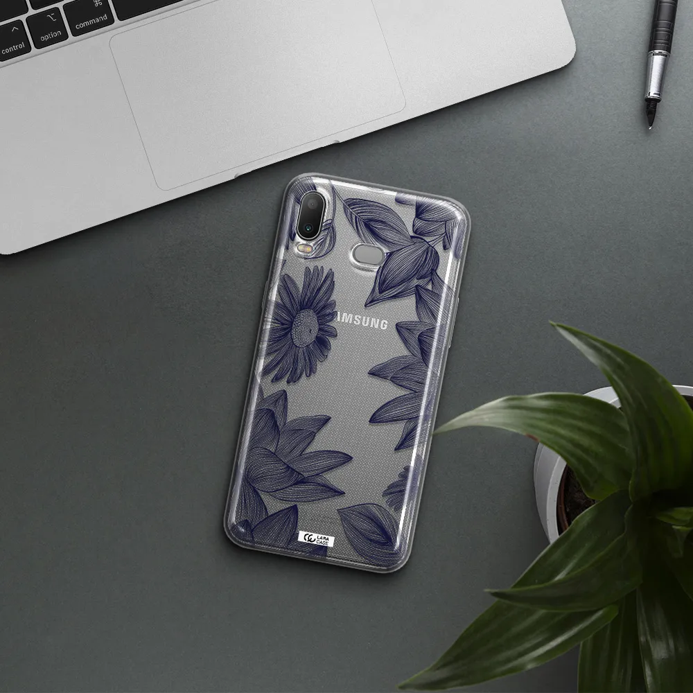 Blue Line Flower Samsung A6S Clear TPU Case