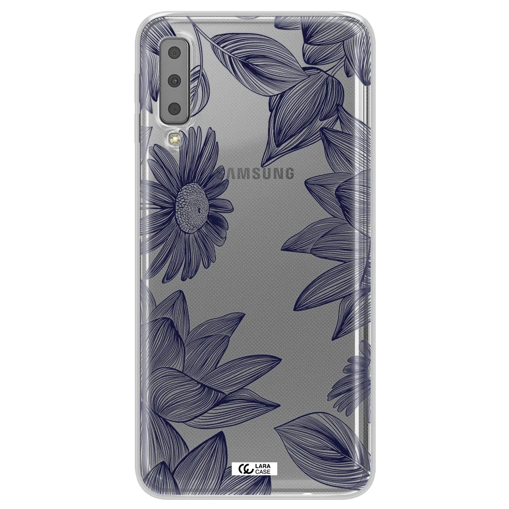 Blue Line Flower Samsung A7 2018 Clear TPU Case