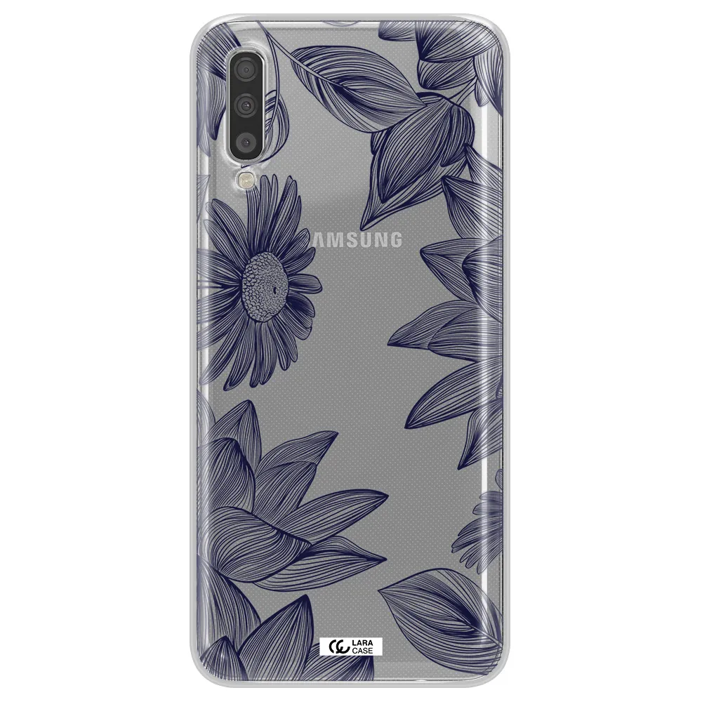 Blue Line Flower Samsung A70 Clear TPU Case