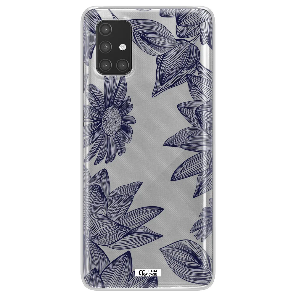 Blue Line Flower Samsung A71 Clear TPU Case