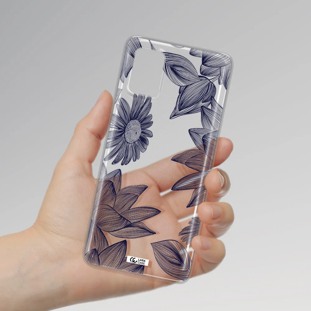 Blue Line Flower Samsung A71 Clear TPU Case