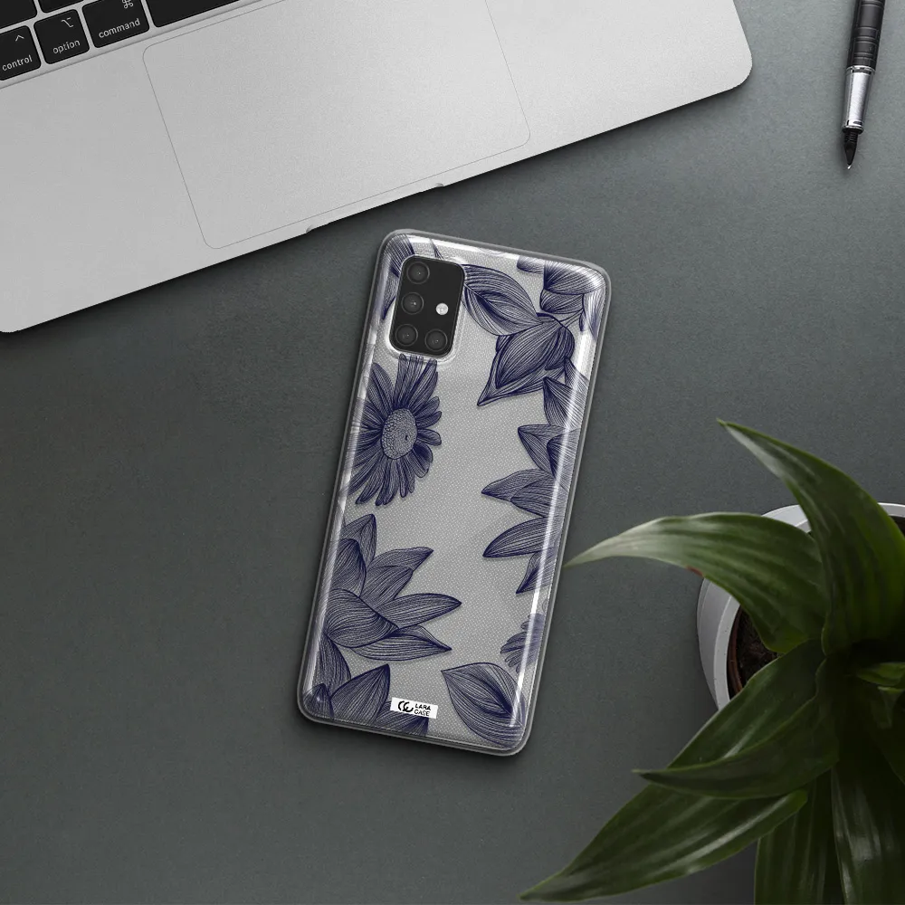 Blue Line Flower Samsung A71 Clear TPU Case