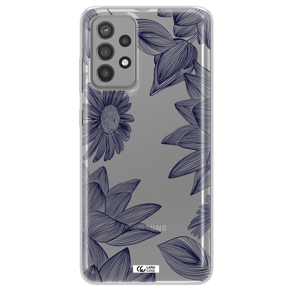 Blue Line Flower Samsung A72 Clear TPU Case