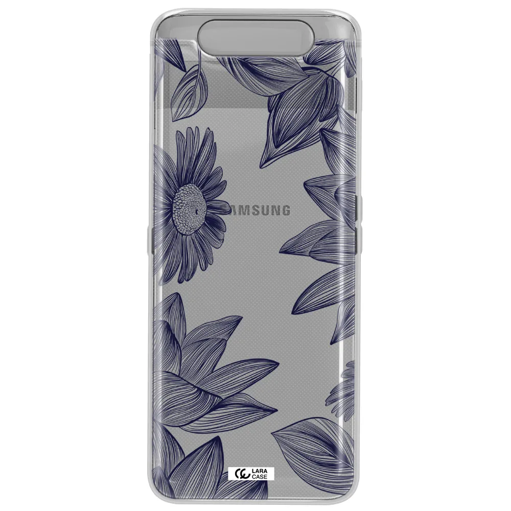 Blue Line Flower Samsung A80 Clear TPU Case