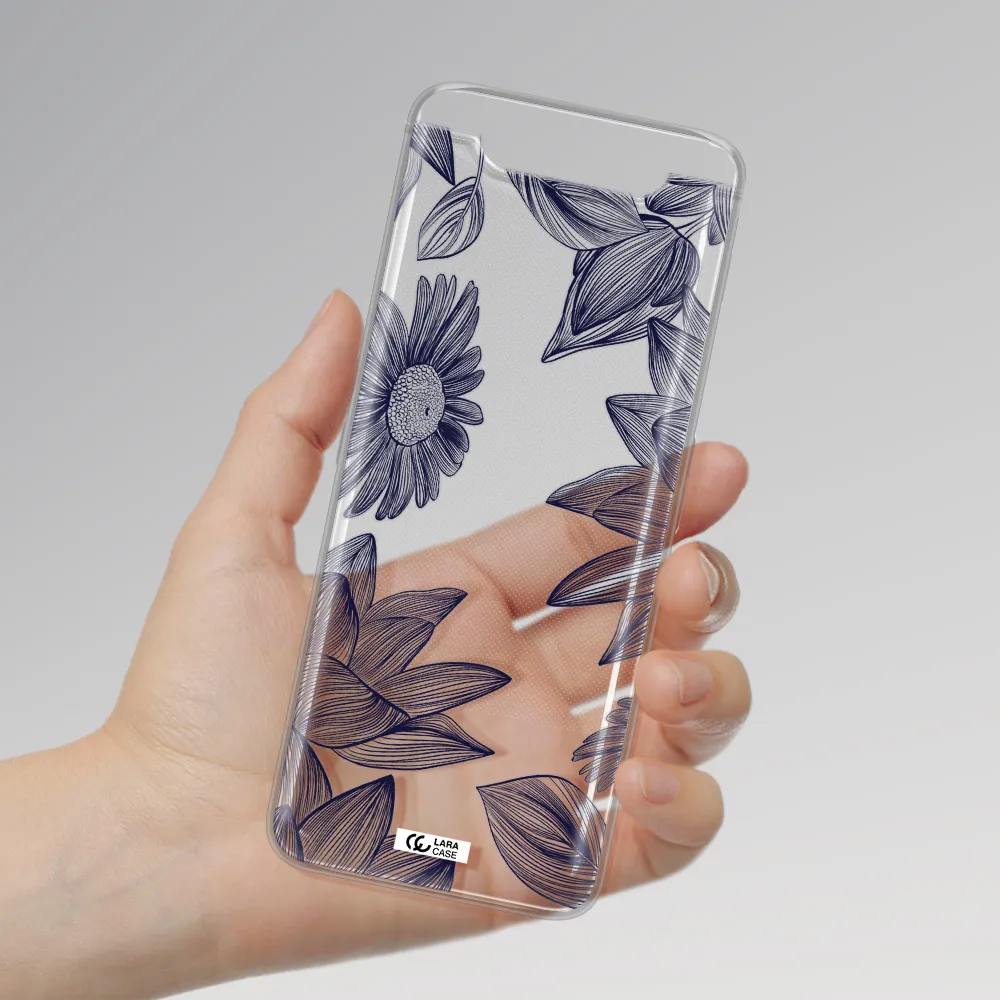 Blue Line Flower Samsung A80 Clear TPU Case