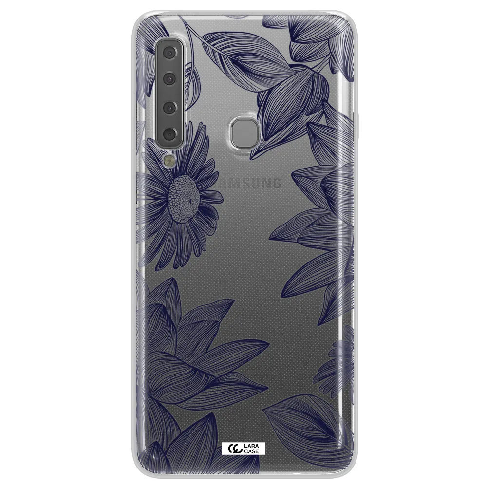 Blue Line Flower Samsung A9 2018 Clear TPU Case