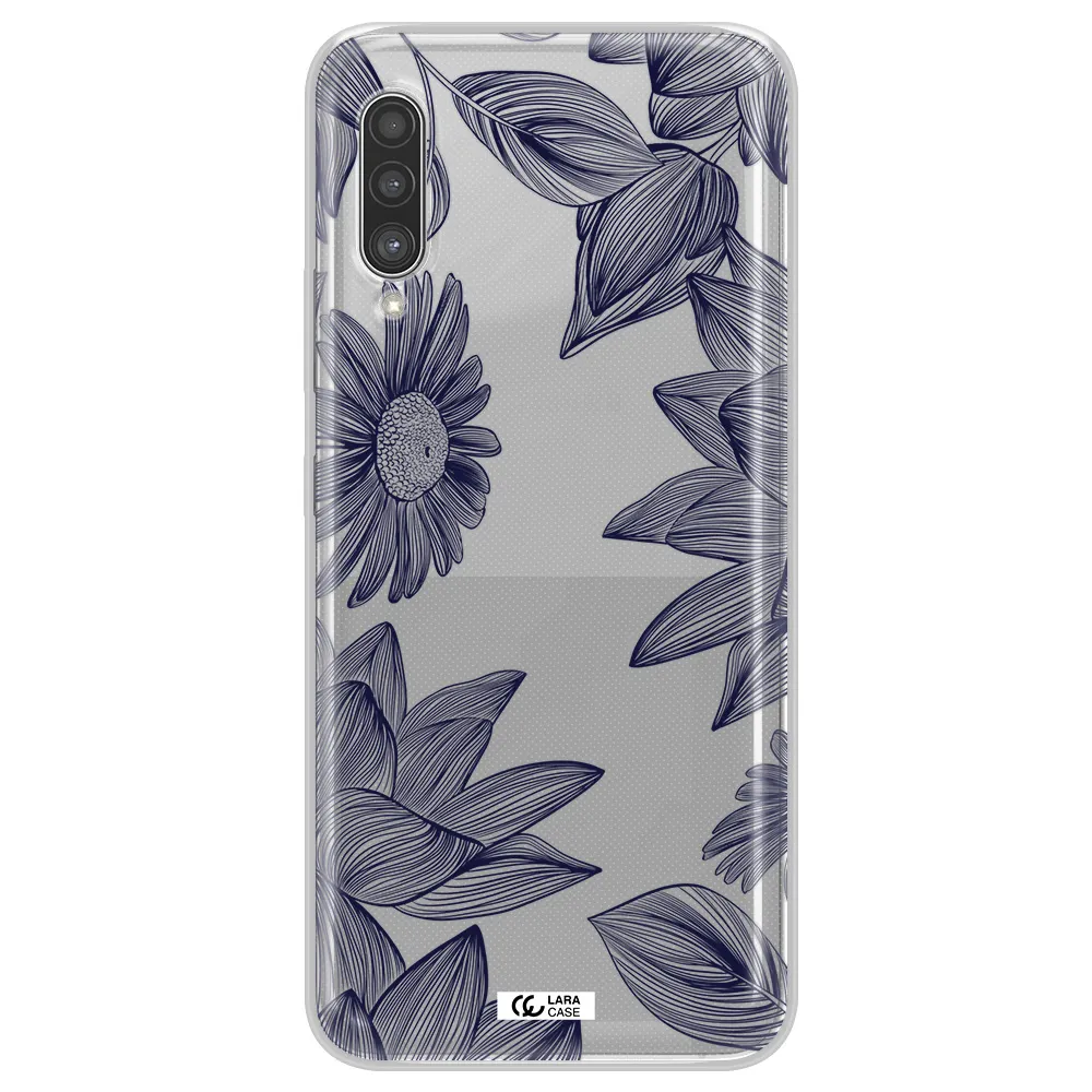 Blue Line Flower Samsung A90 Clear TPU Case