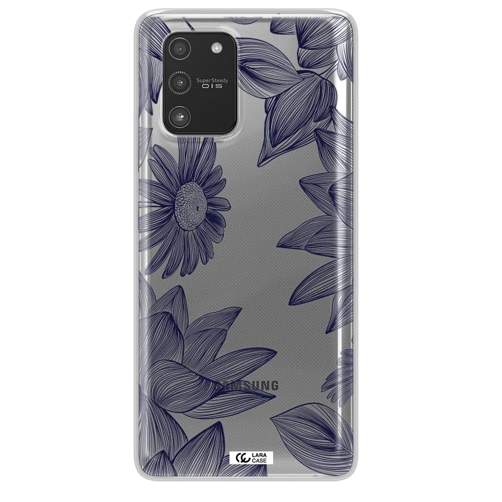 Blue Line Flower Samsung A91 Clear TPU Case