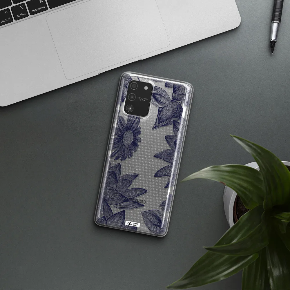 Blue Line Flower Samsung A91 Clear TPU Case