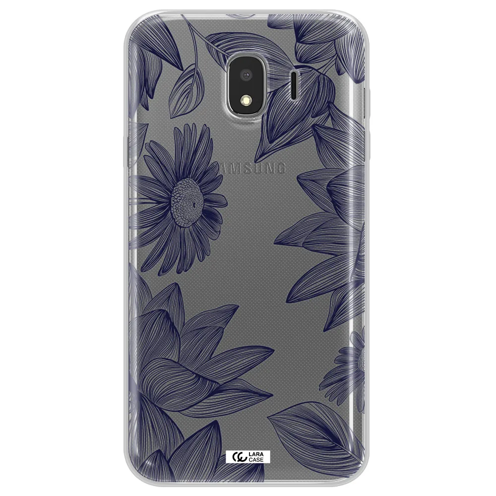 Blue Line Flower Samsung J4 Clear TPU Case