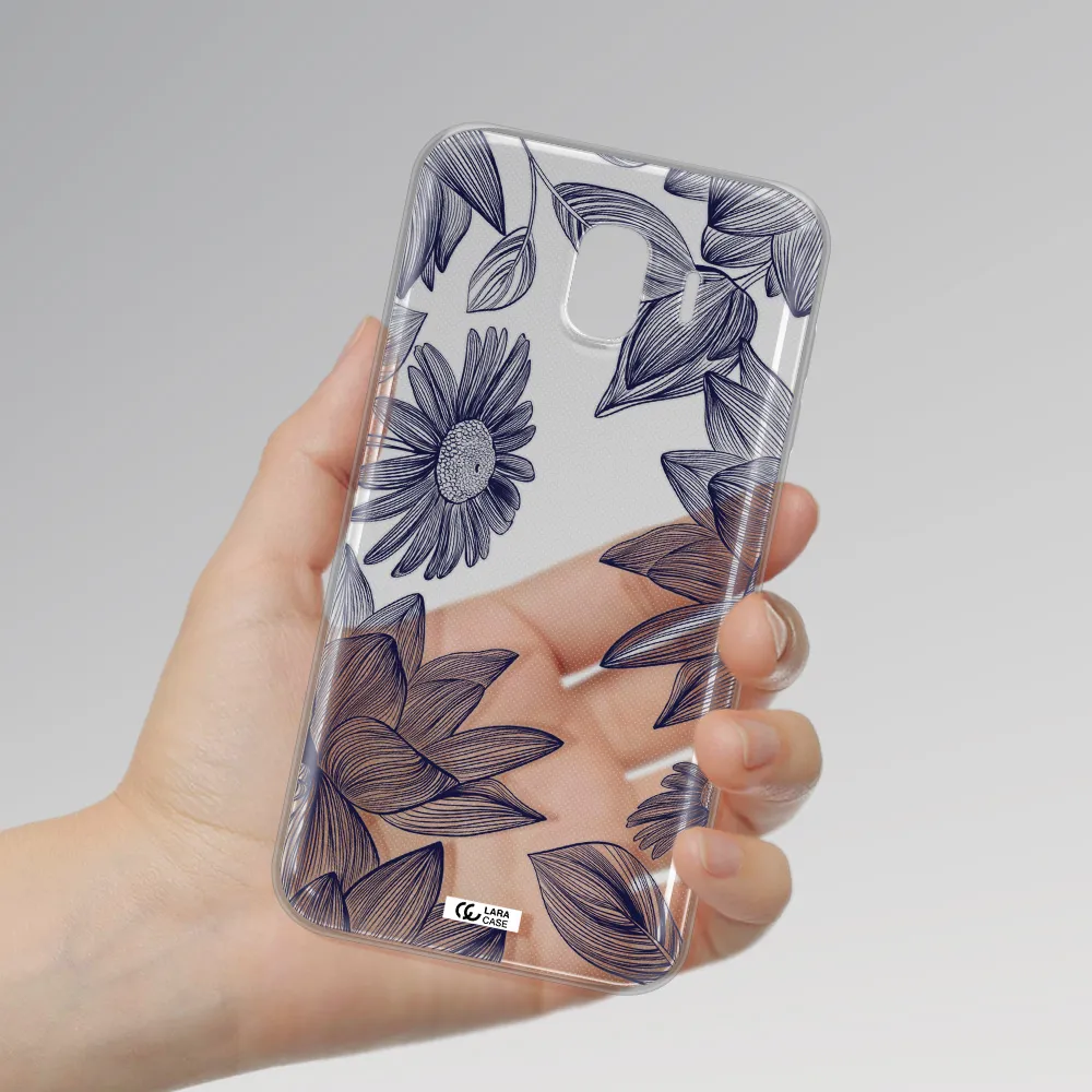 Blue Line Flower Samsung J4 Clear TPU Case