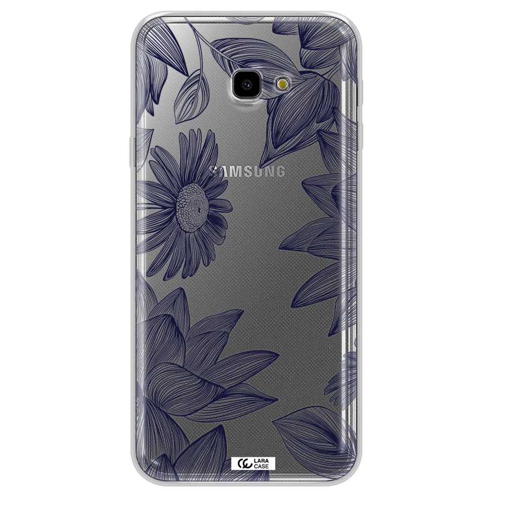Blue Line Flower Samsung J4 Plus Clear TPU Case
