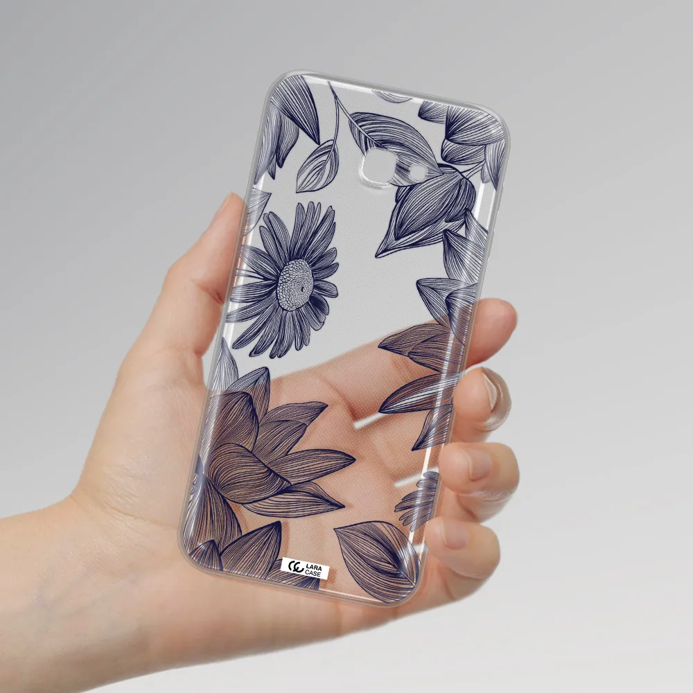 Blue Line Flower Samsung J4 Plus Clear TPU Case