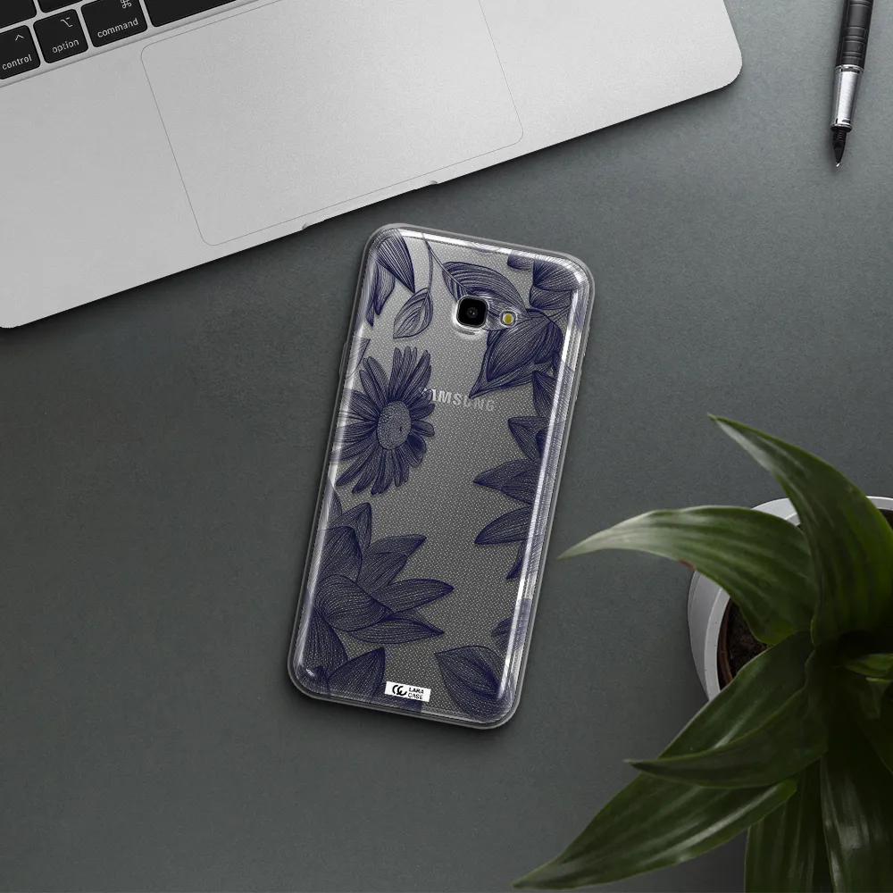 Blue Line Flower Samsung J4 Plus Clear TPU Case