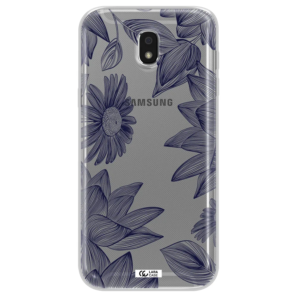 Blue Line Flower Samsung J5 2017 Clear TPU Case