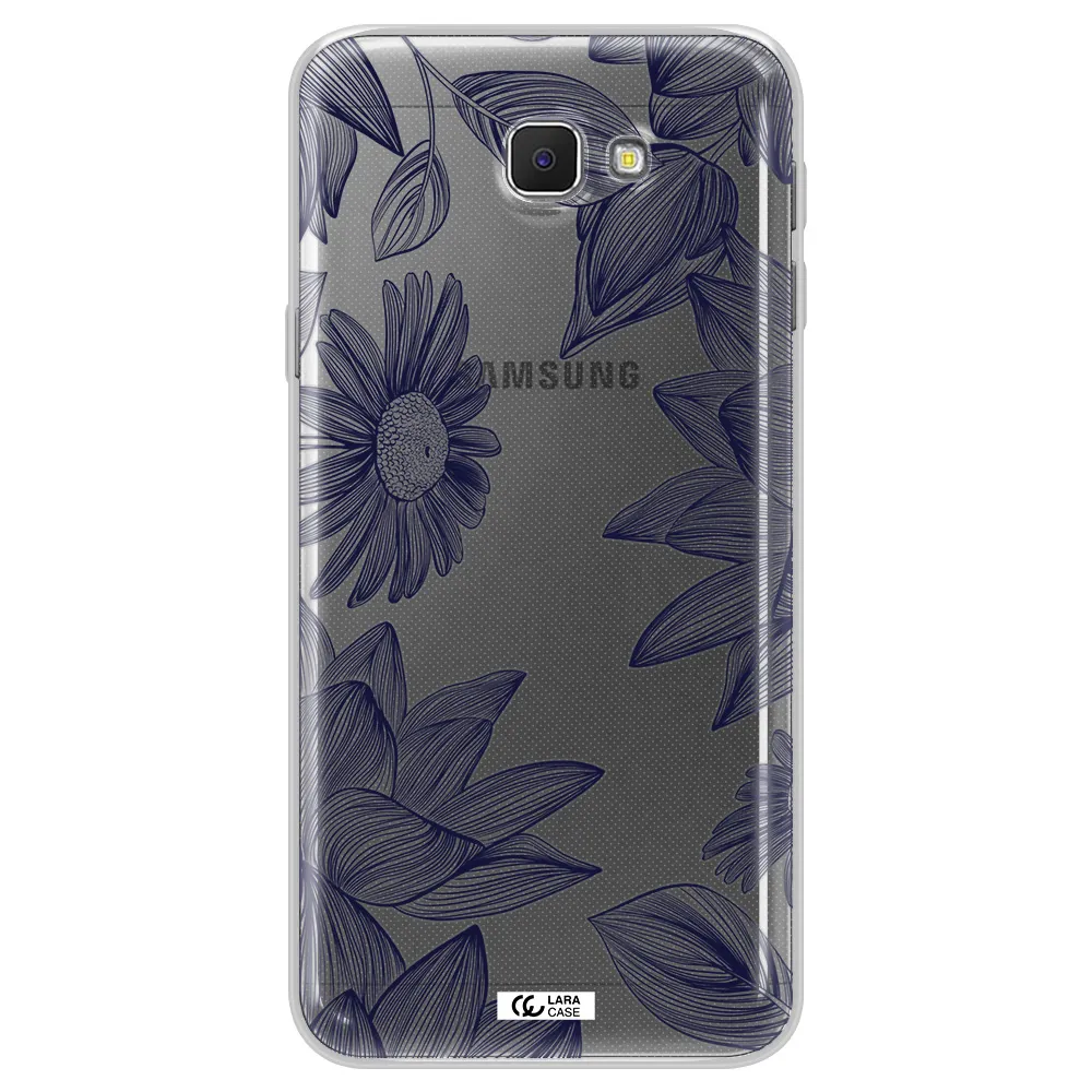 Blue Line Flower Samsung J5 Prime Clear TPU Case