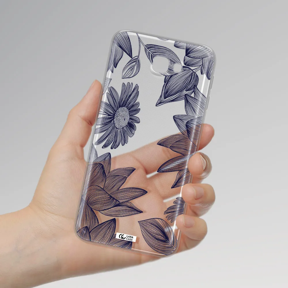 Blue Line Flower Samsung J5 Prime Clear TPU Case
