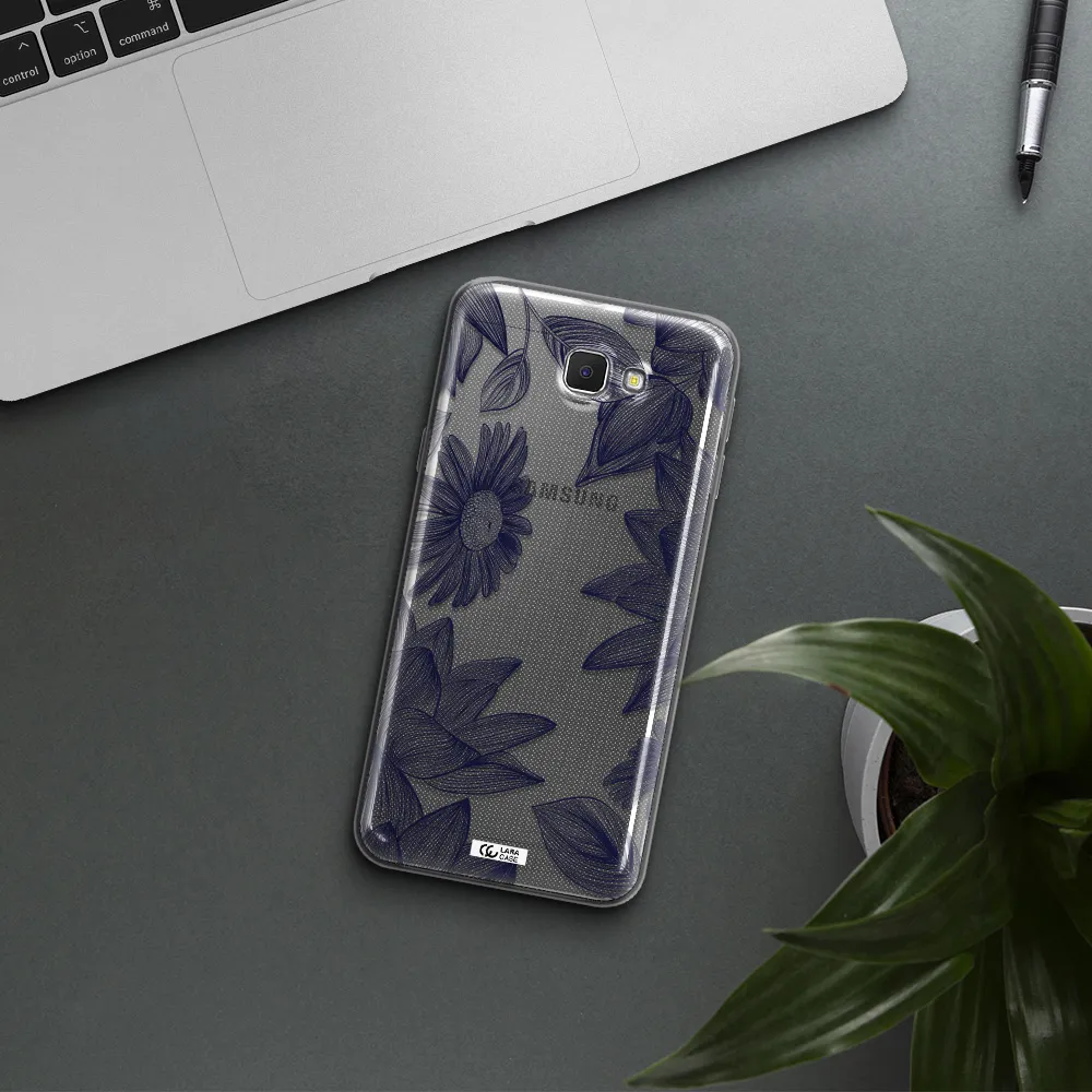 Blue Line Flower Samsung J5 Prime Clear TPU Case