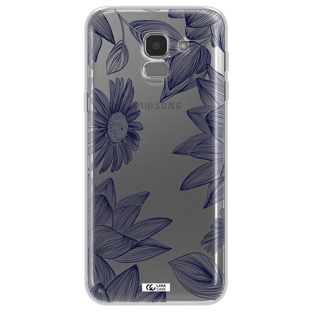 Blue Line Flower Samsung J6 Clear TPU Case