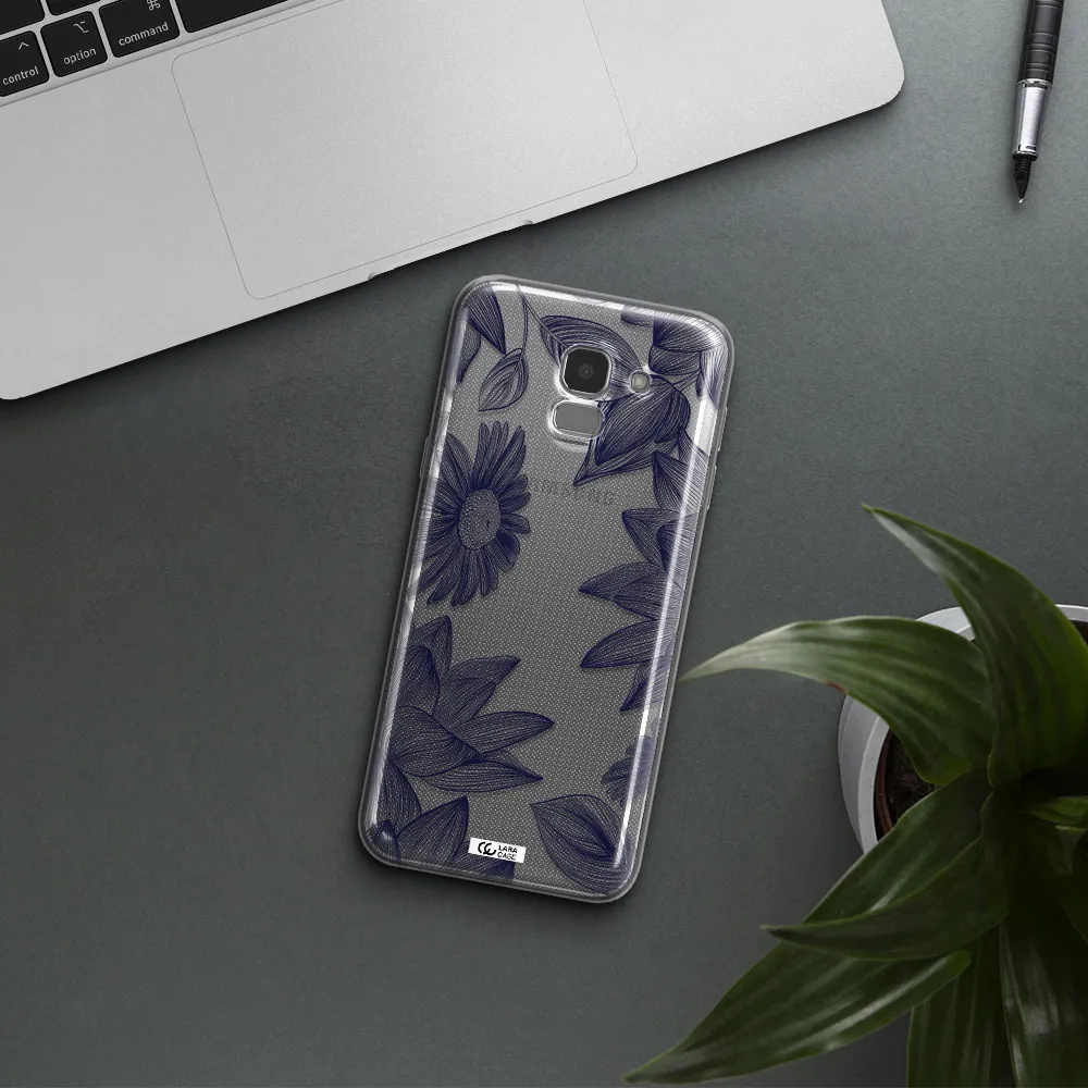 Blue Line Flower Samsung J6 Clear TPU Case