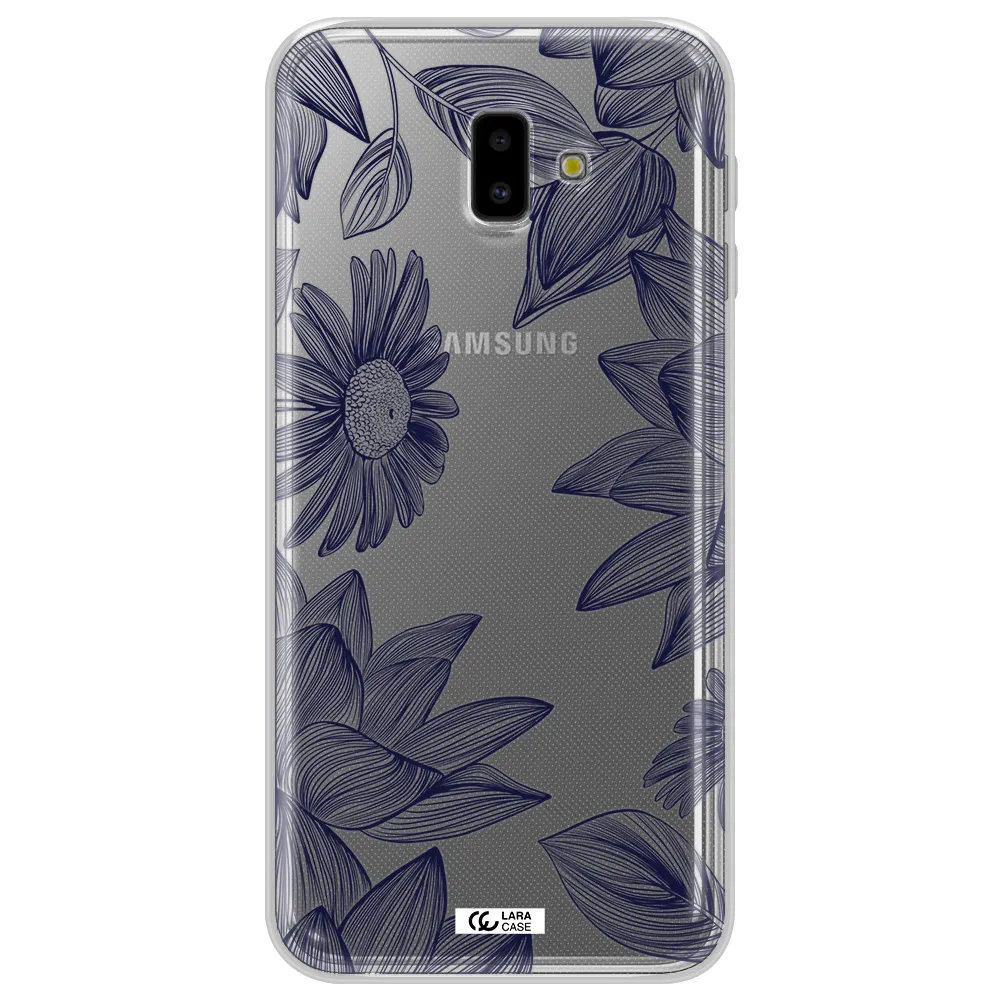Blue Line Flower Samsung J6 Plus Clear TPU Case