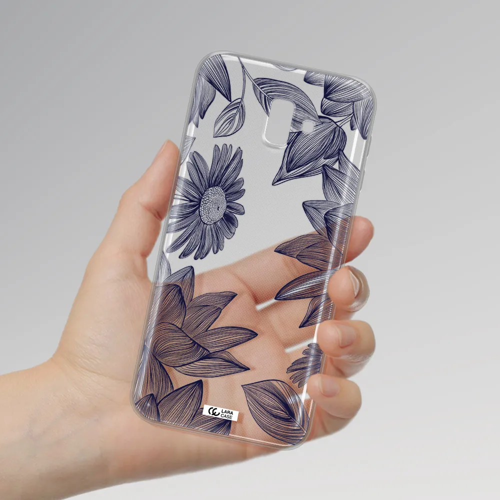Blue Line Flower Samsung J6 Plus Clear TPU Case