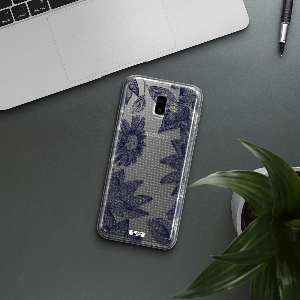 Blue Line Flower Samsung J6 Plus Clear TPU Case